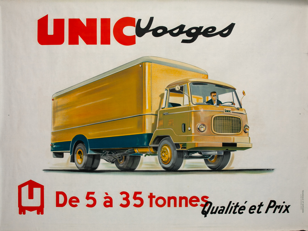 Unic Truck Original Vintage Poster Vosges yellow truck