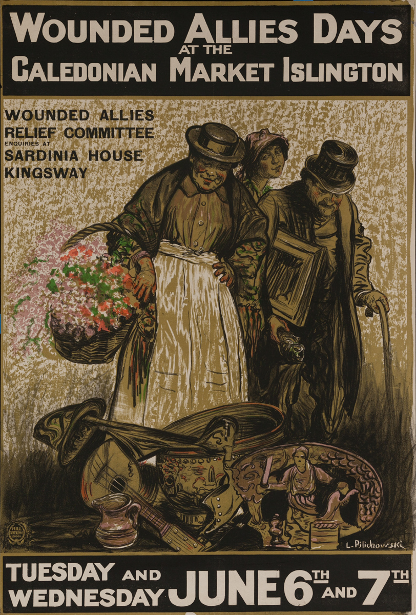 Wounded Allies Day at the Caledonian Market Islington,  Original WWI British Homefront Poster
