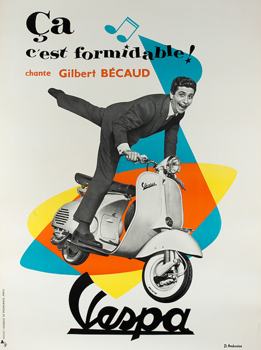 Vespa Original Vintage Poster Gilbert Becaud
