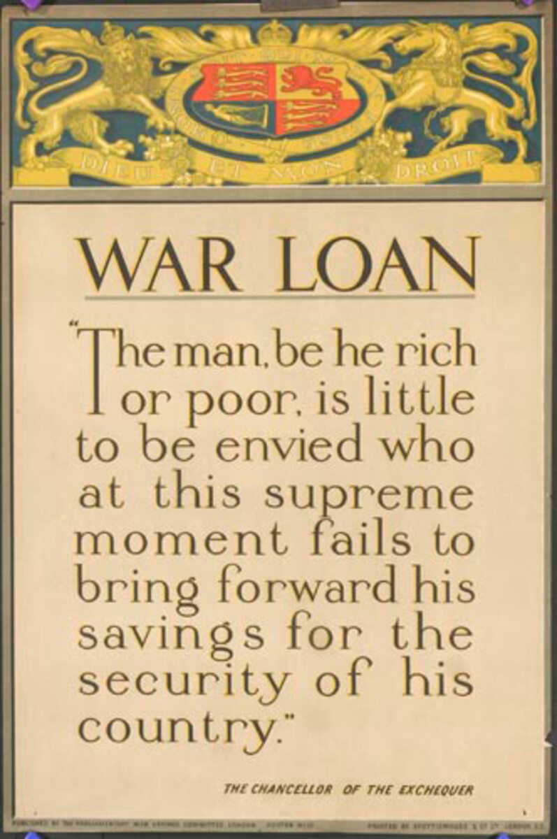 War Loan The man, be he rich or poor… Original WWI British Parlimentary War Savings Committee Poster 17