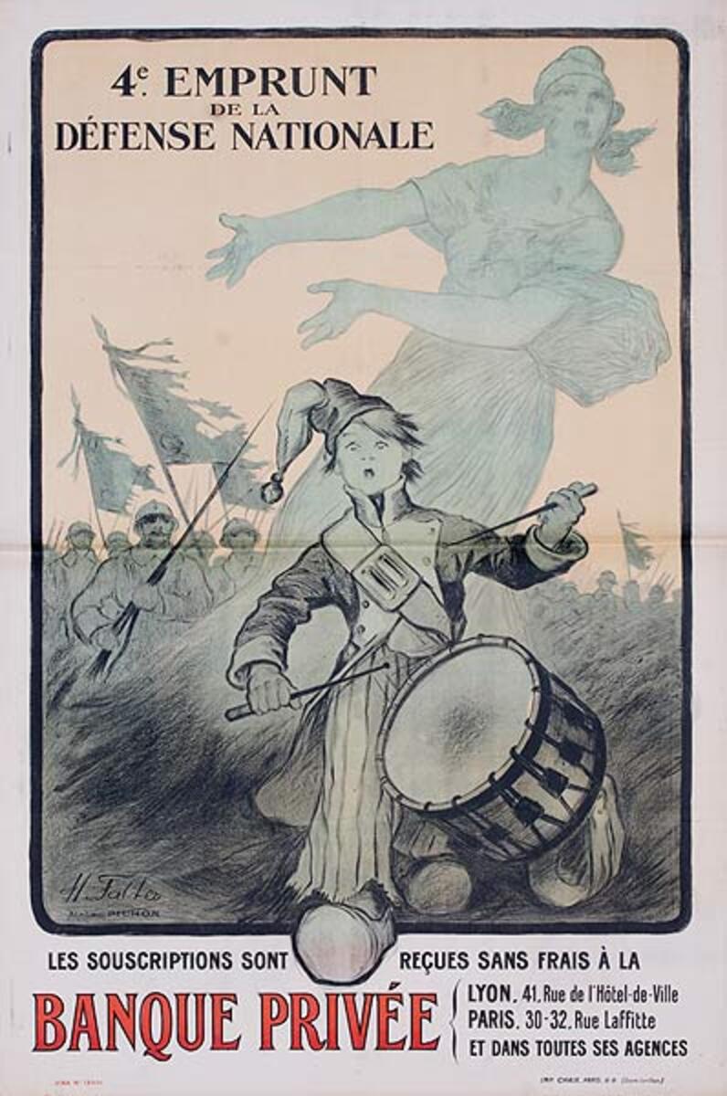 4th Emprunt Banque Privee Drummer Boy Original French WWI Poster 