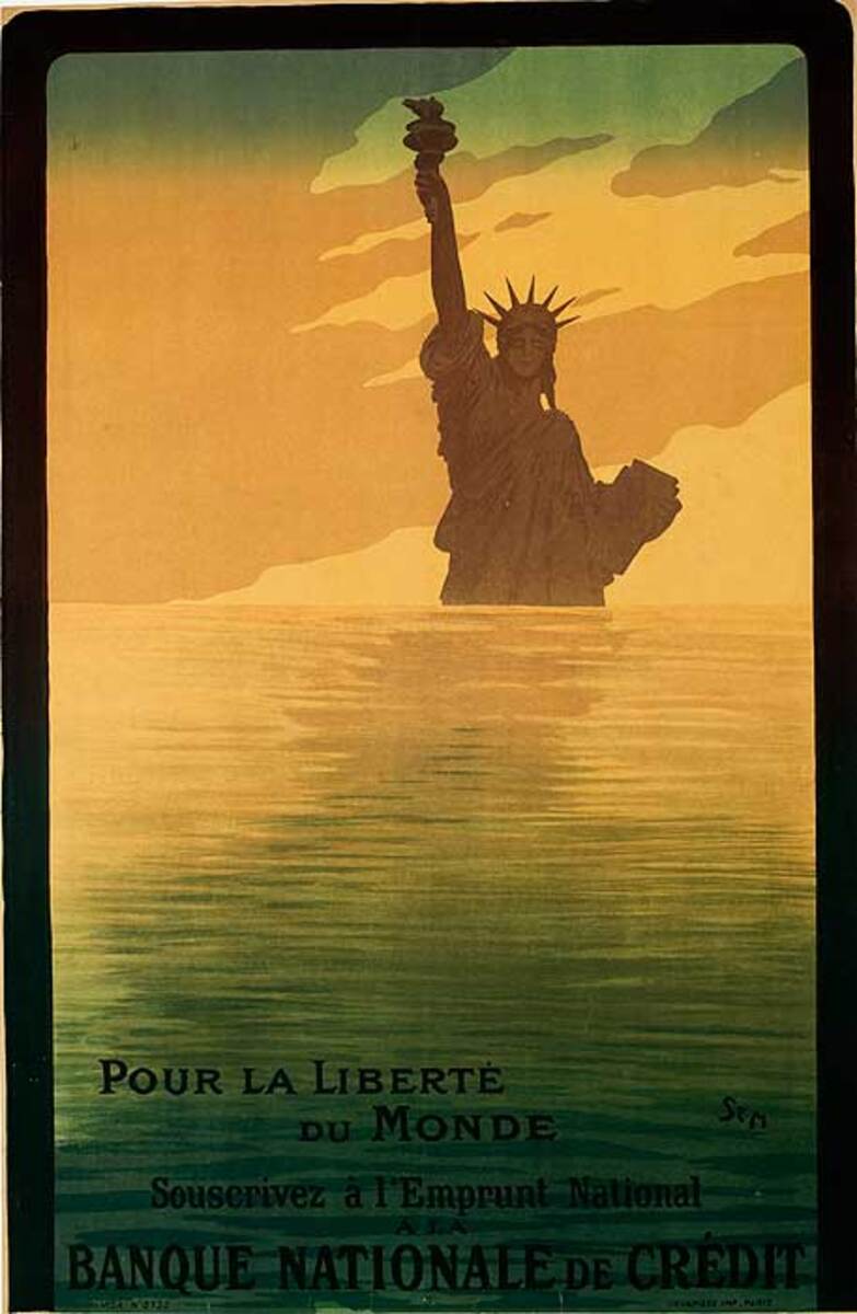 Pour la Liberte Banque National Original French WWI Poster For the Liberty of the World