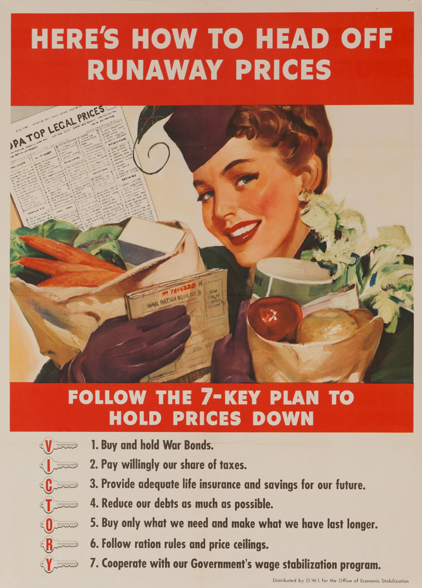 Head Off Runaway Prices Original Vintage WWII Poster 