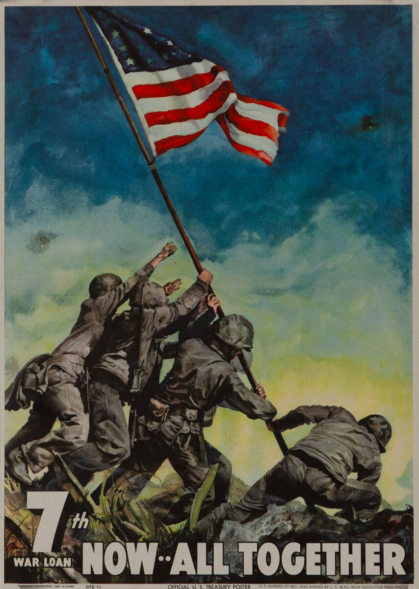 7th War Loan Now All Together Iwo Jima American WWII Poster