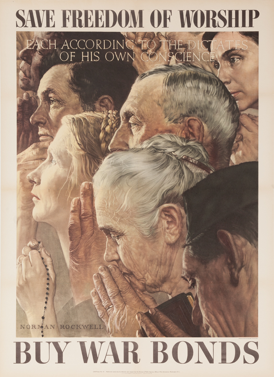 Freedom of Worship Original Vintage WWII Poster