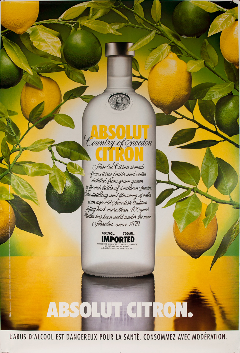 Absolut Vodka Original French Advertising Poster Citron