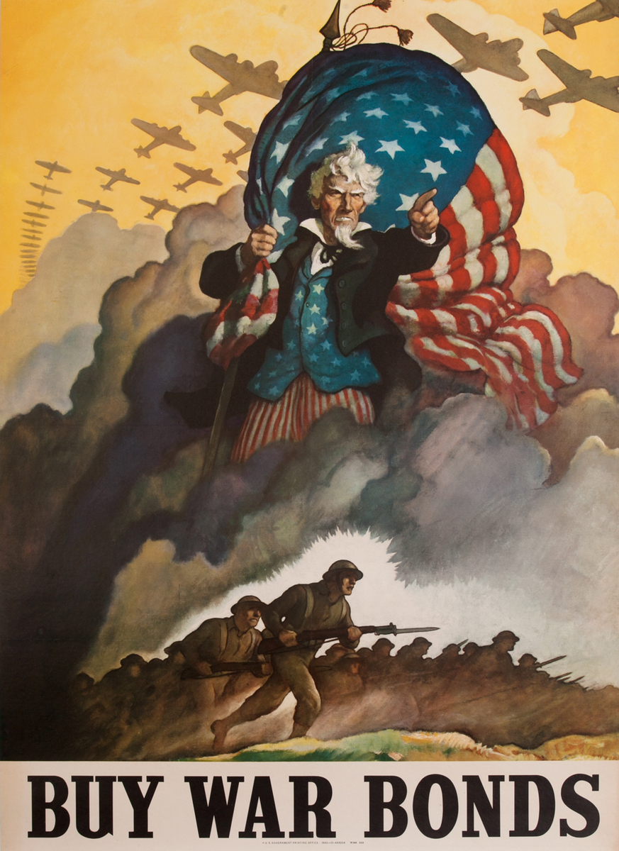 Buy War Bonds, Uncle Sam N.C. Wyeth Original Vintage WWII Poster 
