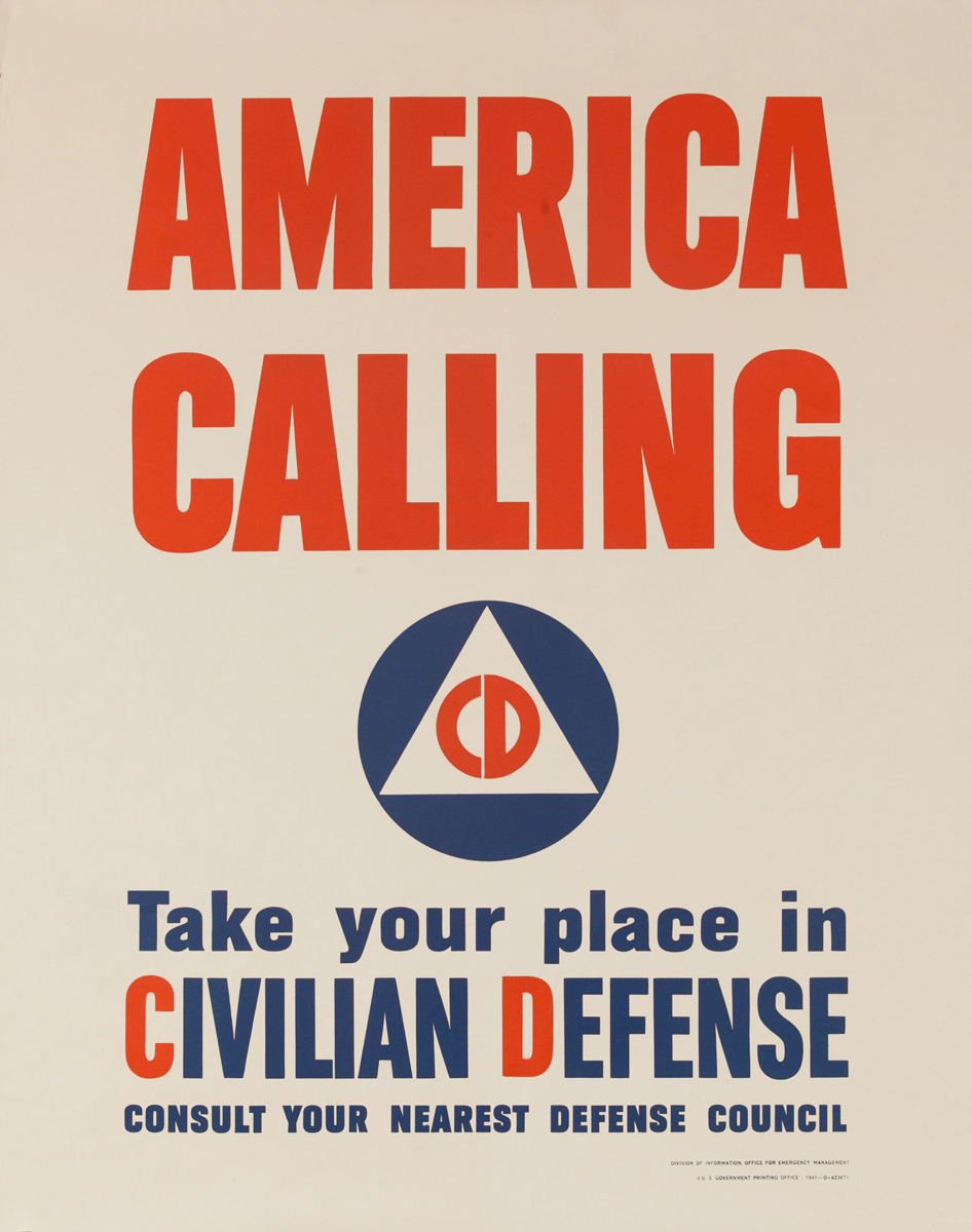 America Calling Original Vintage World War II Civil Defense Poster