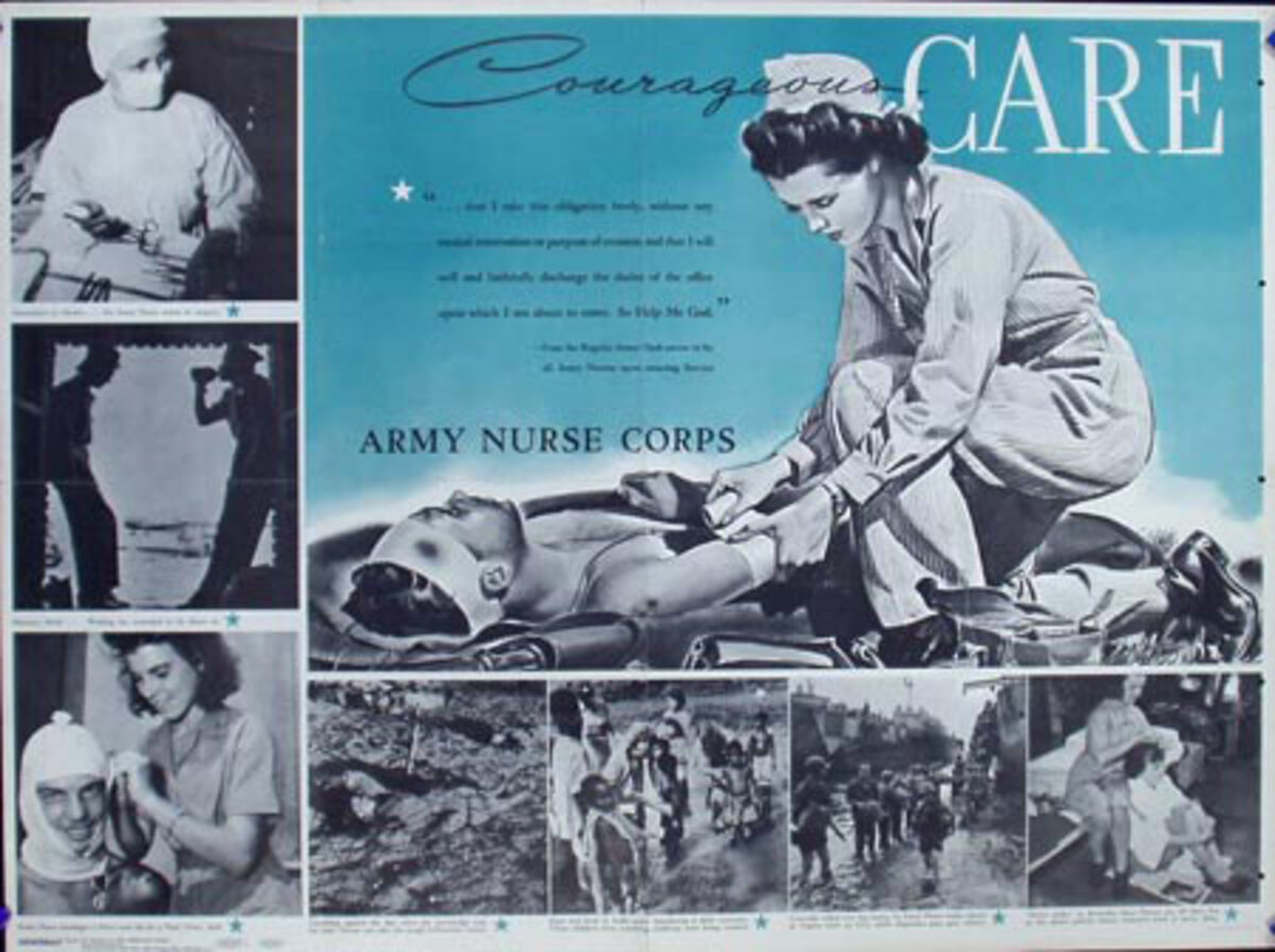 Courage Care Army Nurse Original Vintage World War II Poster