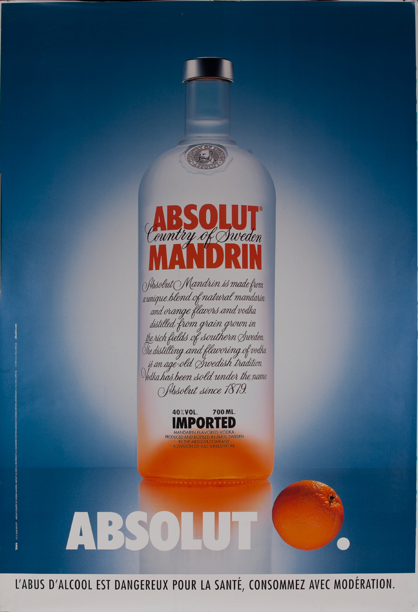 Absolut Vodka Original French Advertising Poster Mandrin (Orange)