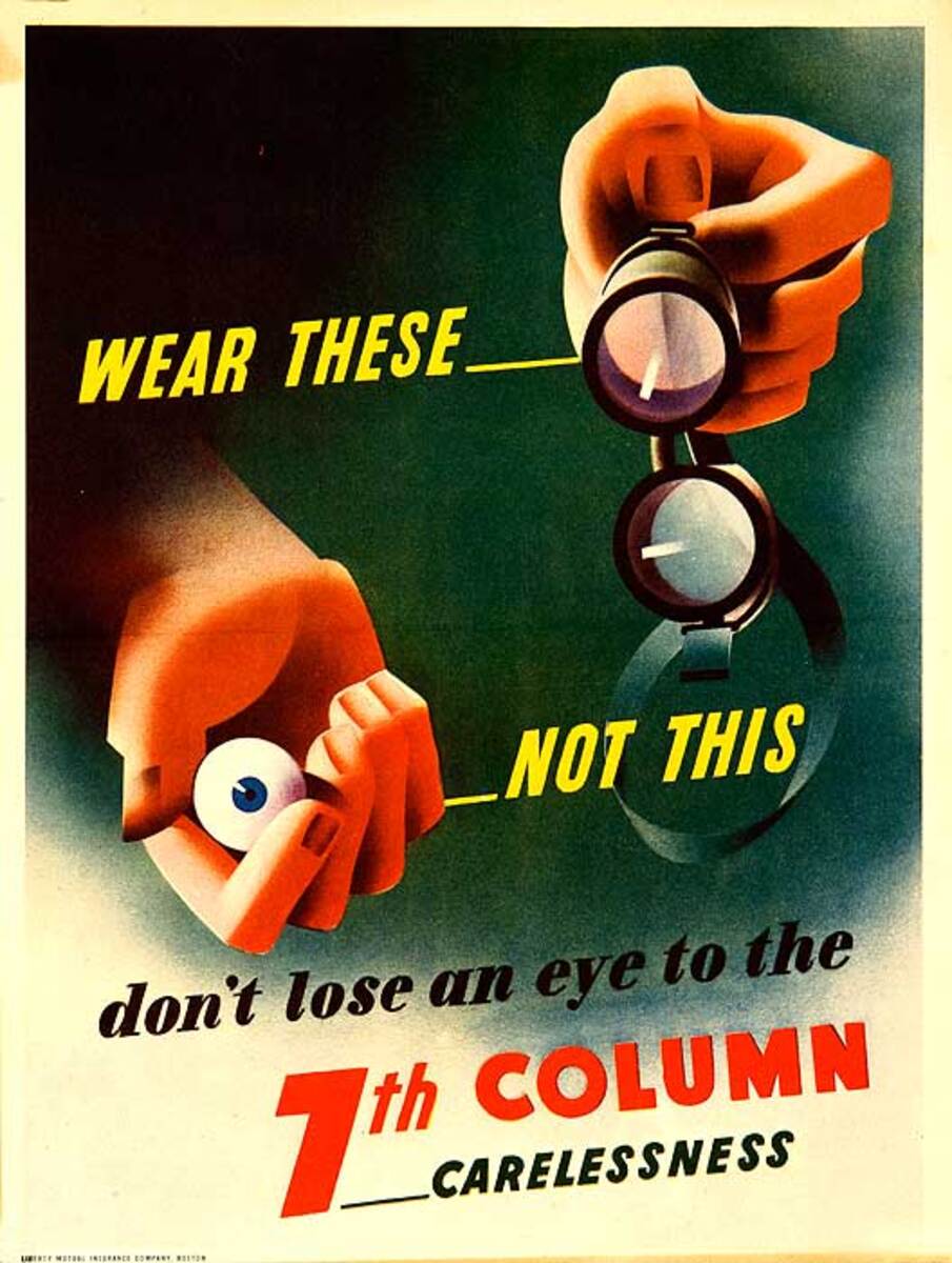 Wear These Not This Don't Lose and Eye Original American WWII Safety Poster