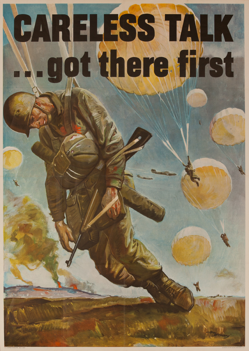 Careless Talk Got There First Paratrooper, Original American WWII Homefront Poster
