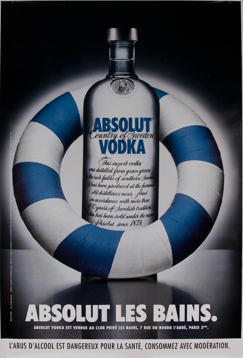 Absolut Vodka Original Advertising Poster Les Bains
