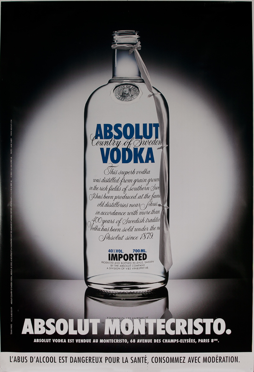 Absolut Vodka Original Advertising Poster Monte Cristo