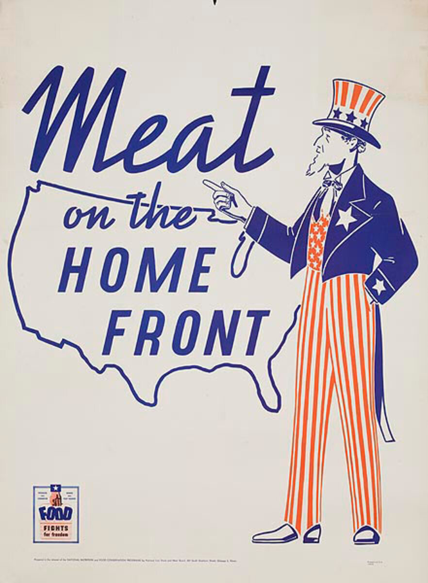 Uncle Sam Meat on the Homefront, Original American WWII Homefront Nutrition Poster