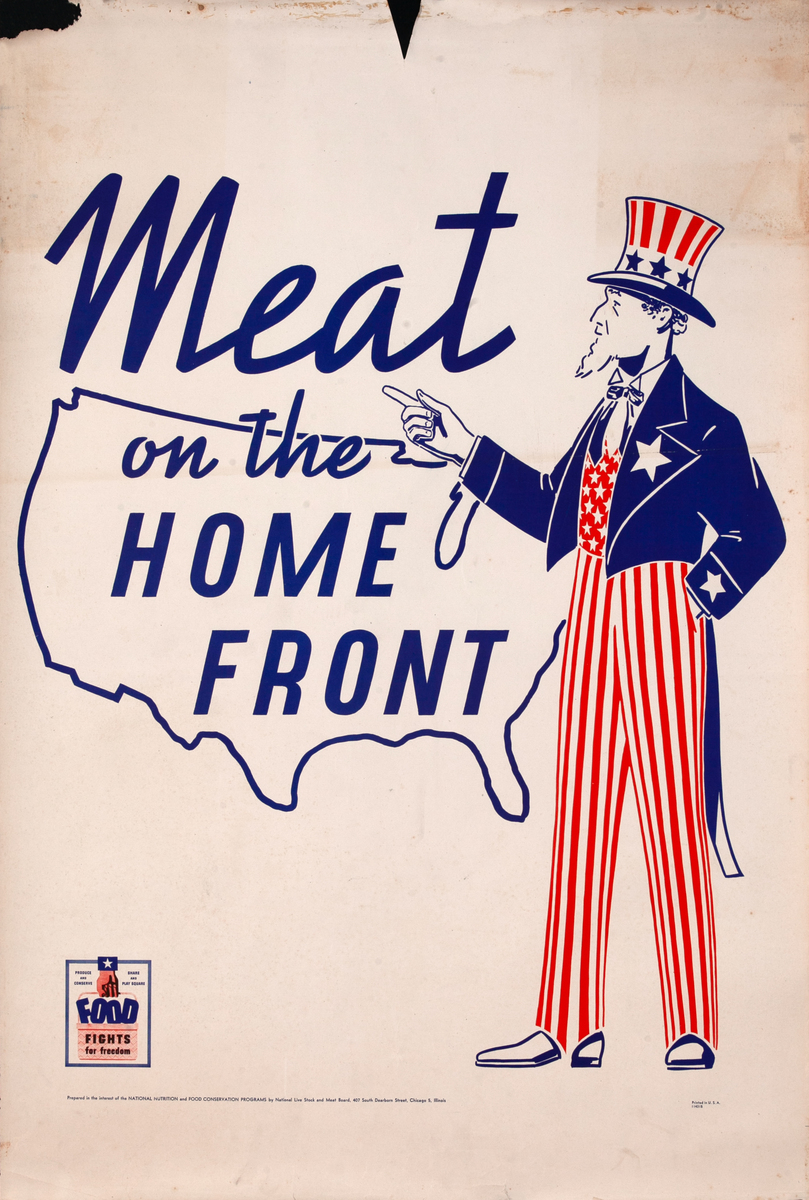 Uncle Sam Meat on the Homefront, Original American WWII Homefront Nutrition Poster