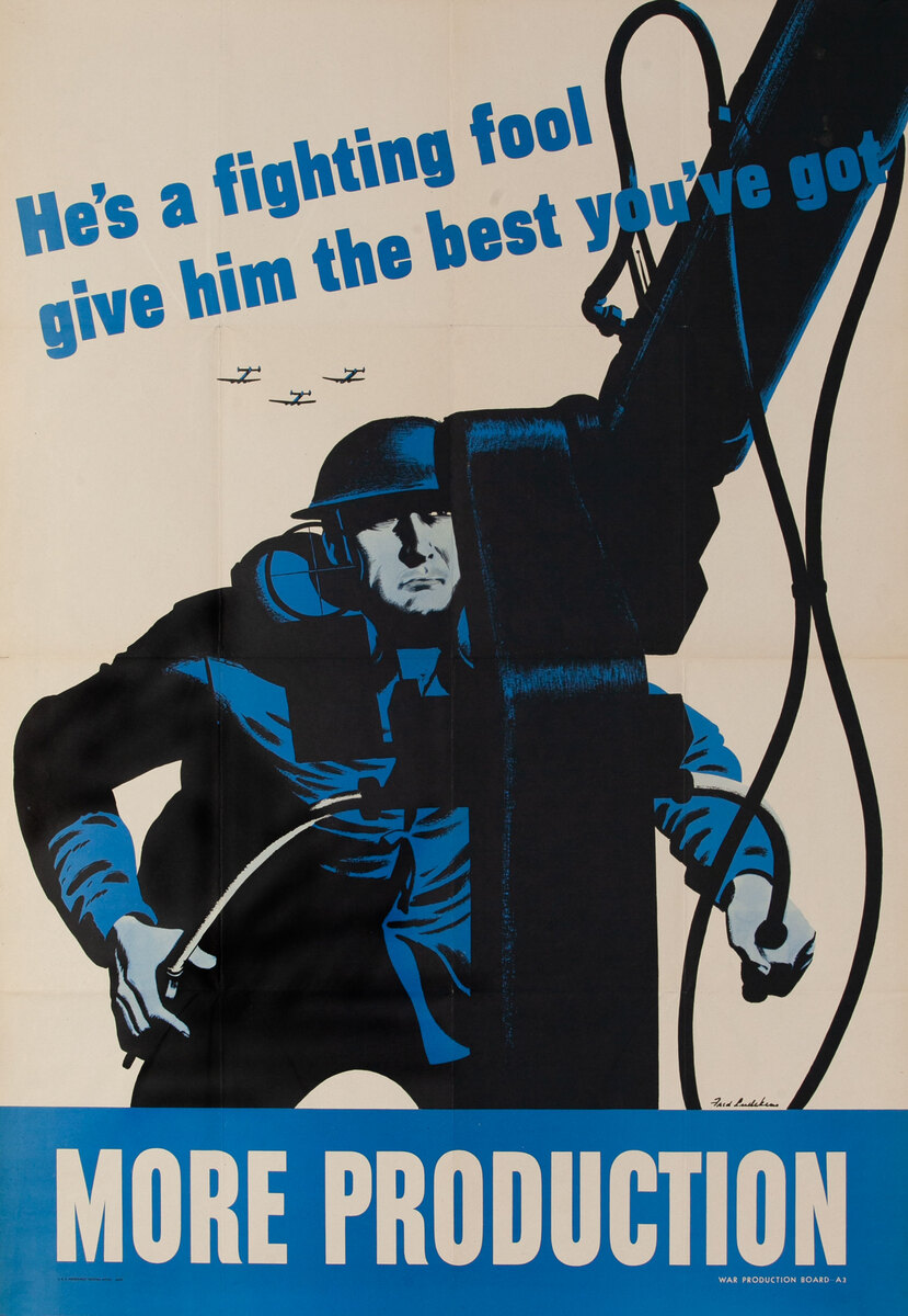 More Production Anti Aircraft Gunner Original Vintage World War Two Poster