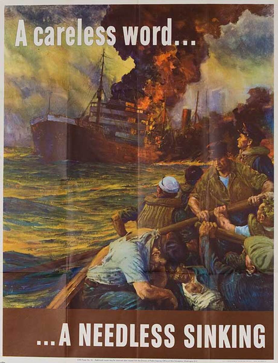 A Careless Word a Needless Sinking Original American WWII Poster