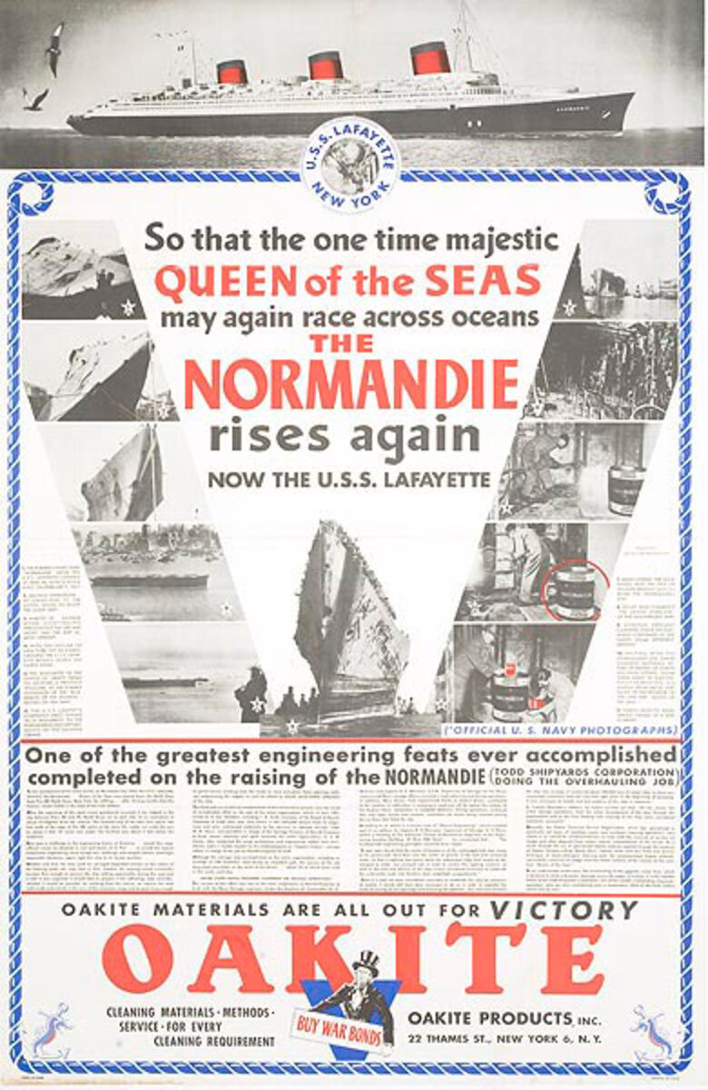 The Normandie Rises Again Oakite Products Original American WWII Poster