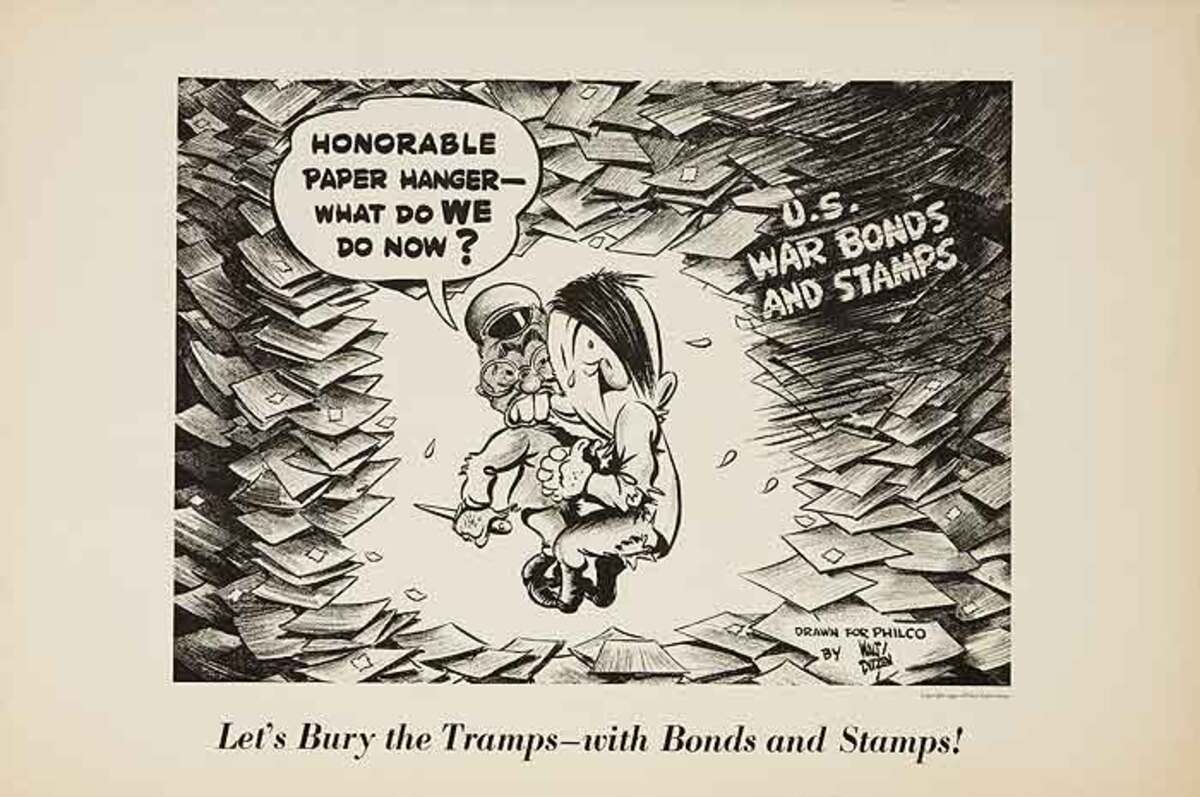 Let's Bury The Tramps With Bonds and Stamps Original WWII Philco Propaganda Poster