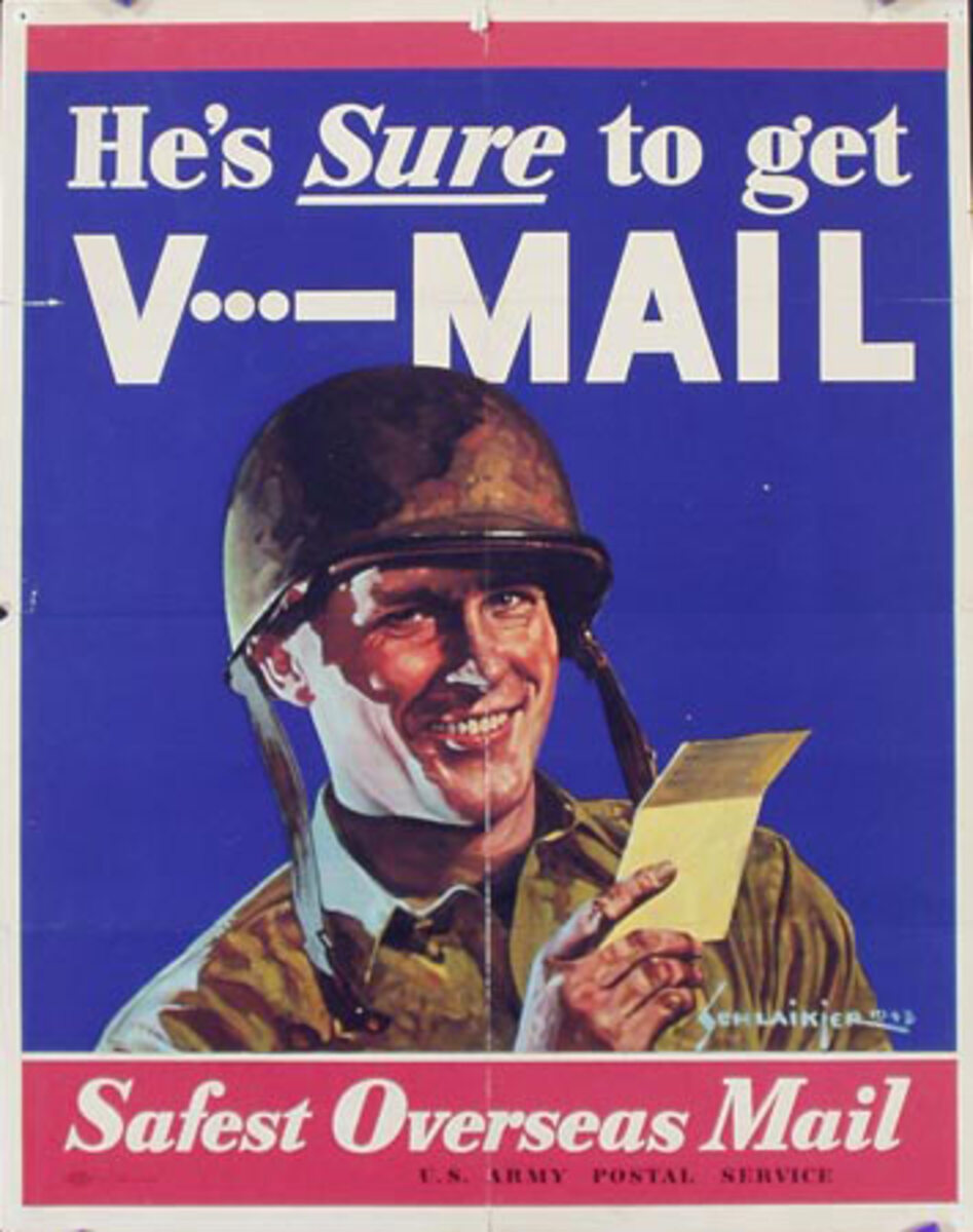 Sure to Get V Mail Original Vintage World War II Poster