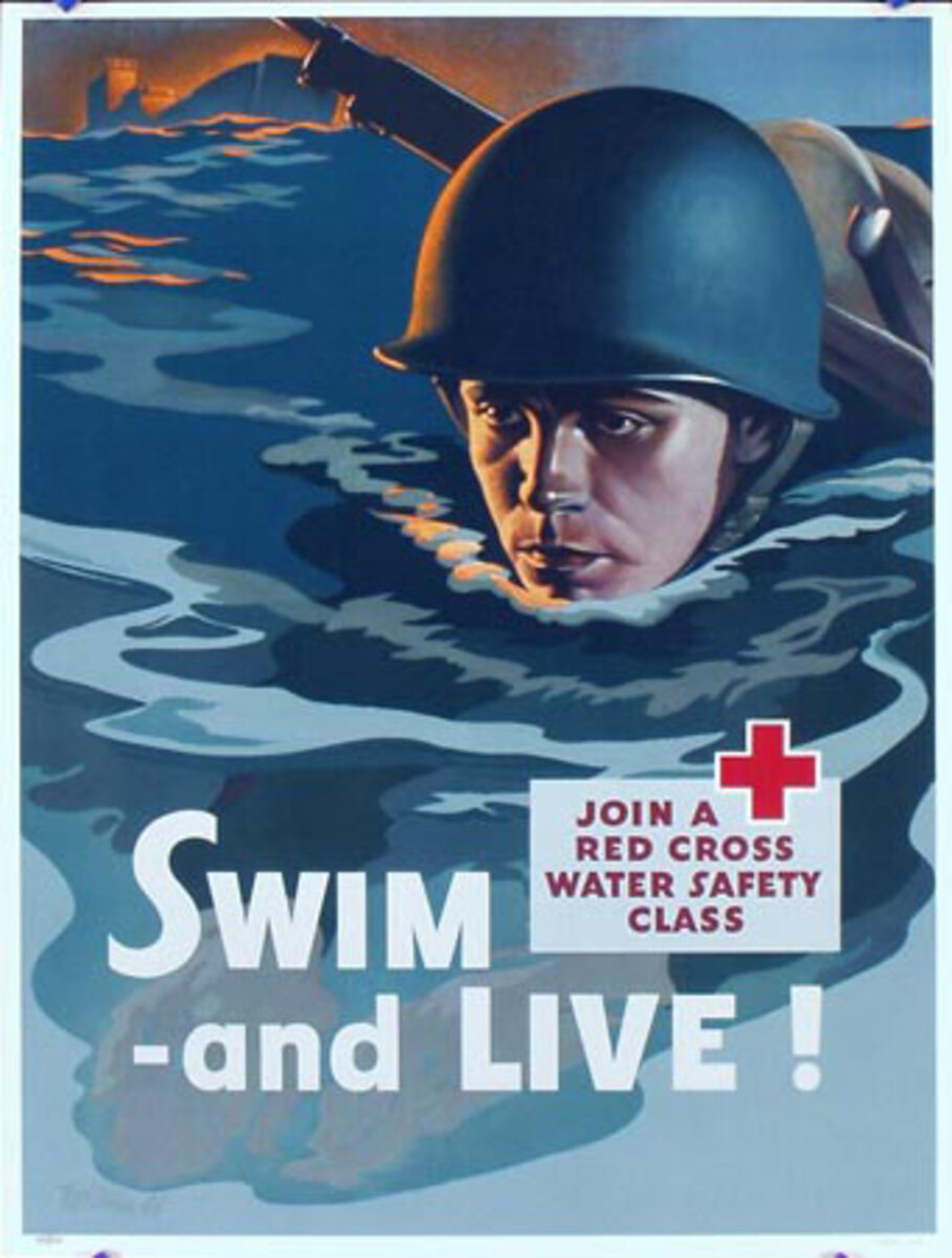 Swim and Live Original Vintage Red Cross Propaganda Poster