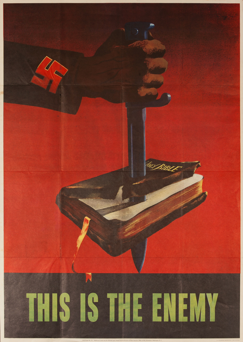 This is the Enemy Nazi Dagger Through Bible Original American WWII Poster