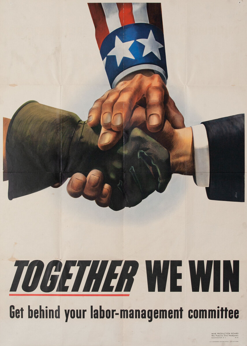 Together We Win Original Vintage WWII Poster