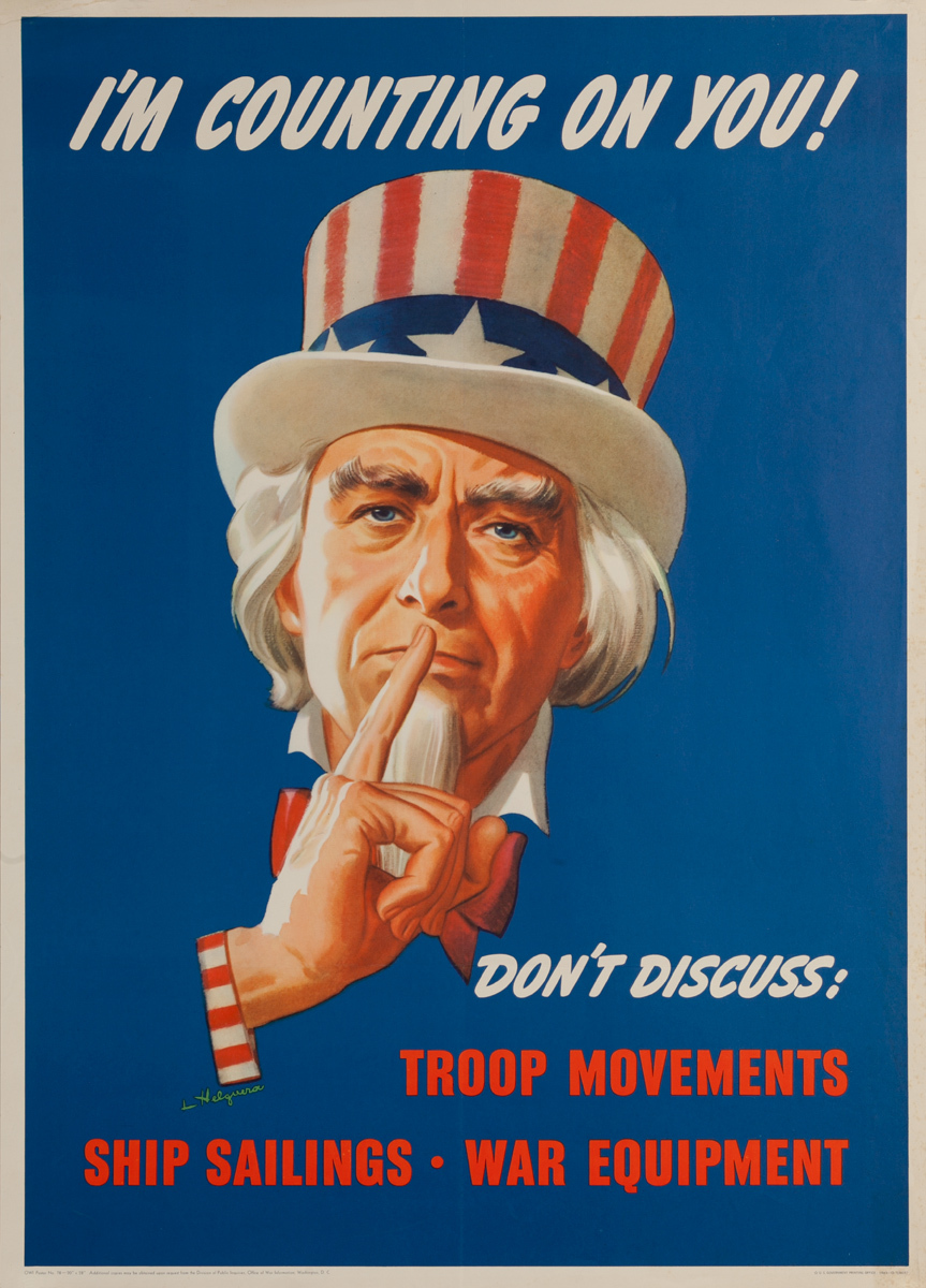 I'm Counting on You, Don't Discuss Original Vintage WWII Poster, Uncle Sam