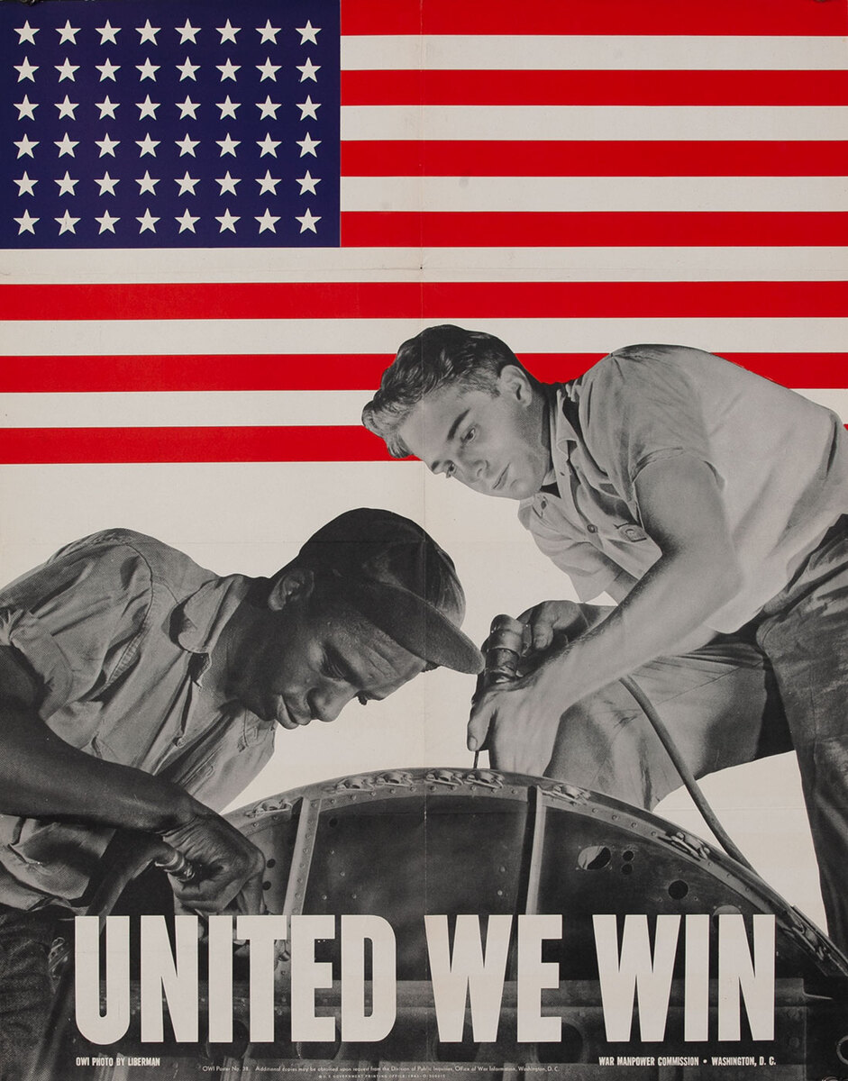 United We Win Original Vintage WWII Poster