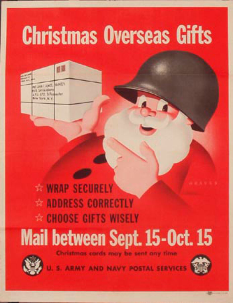 Christmas Overseas Gifts Original Vintage World War Two Poster