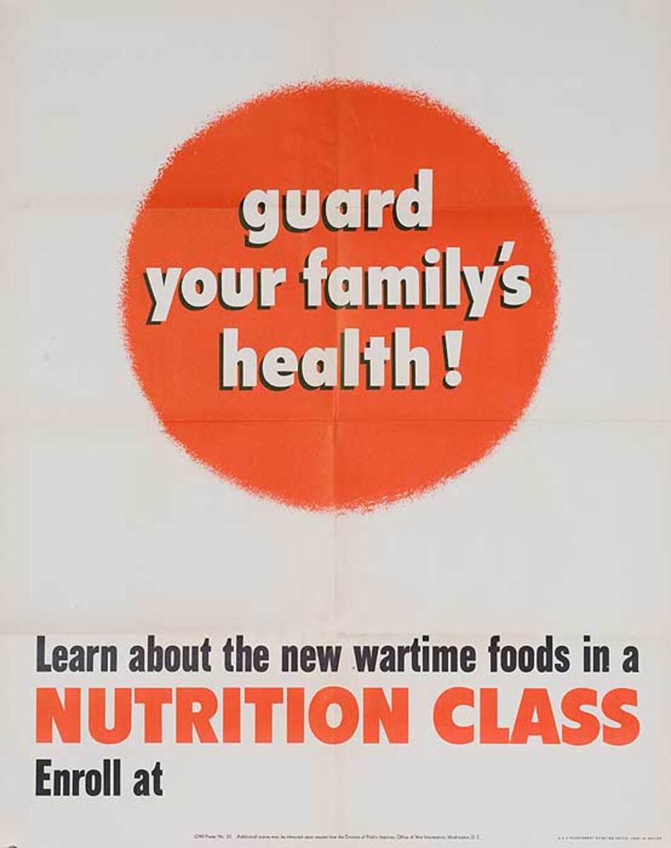 Nutrition Class,  Guard Your Family's Health Original American WWII Poster