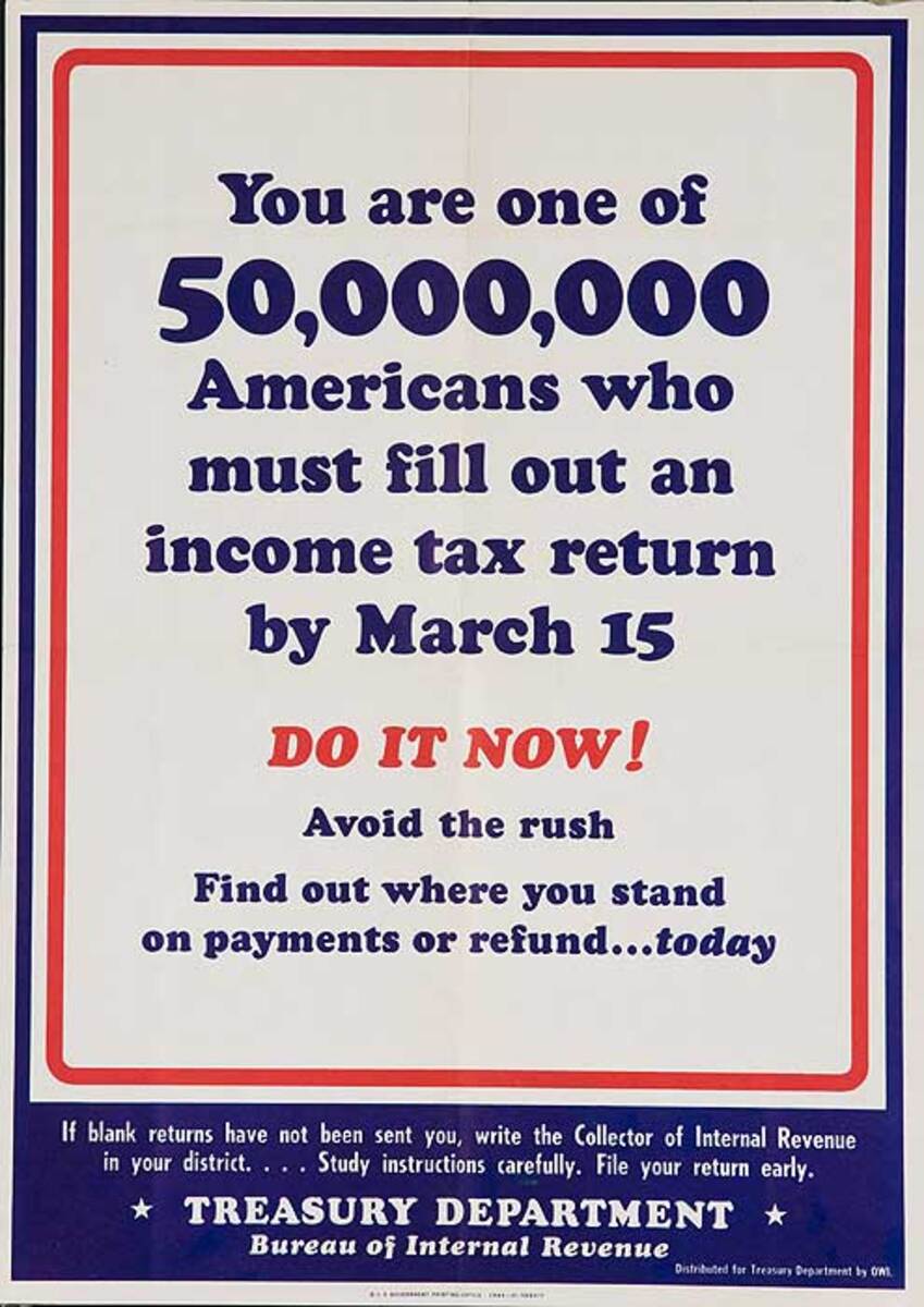 You Are One of 50,000,000 Americans, Original American WWII Tax Poster