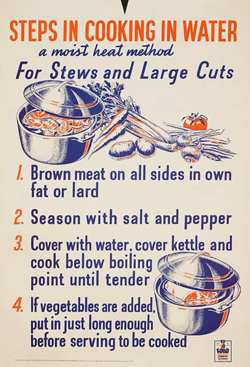 Steps in Cooking in Water WWII Homefront Nutrition Poster