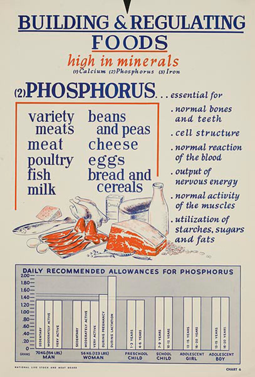 Phosphorus Original American WWII Homefront Nutrition Poster