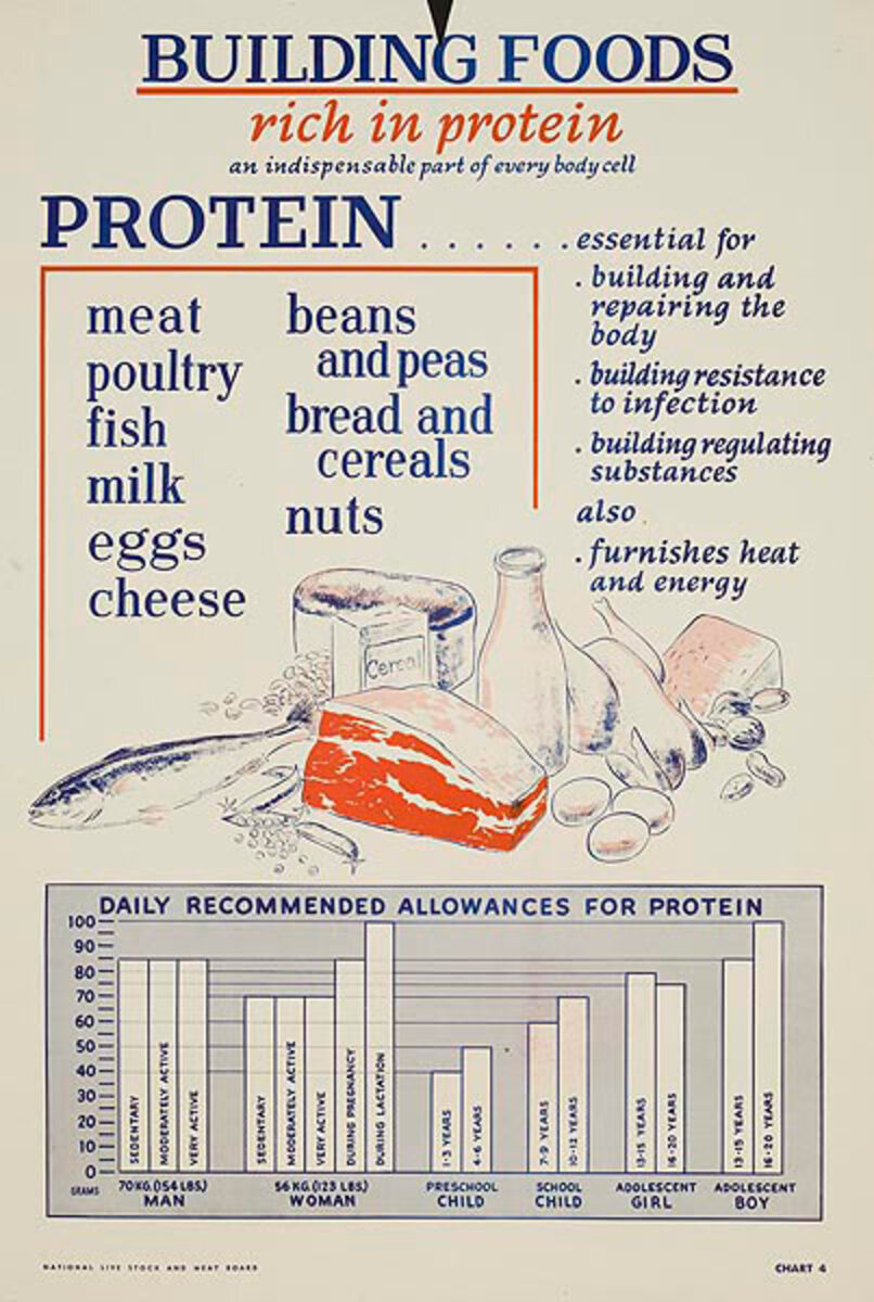 Protein Original American WWII Homefront Nutrition Poster
