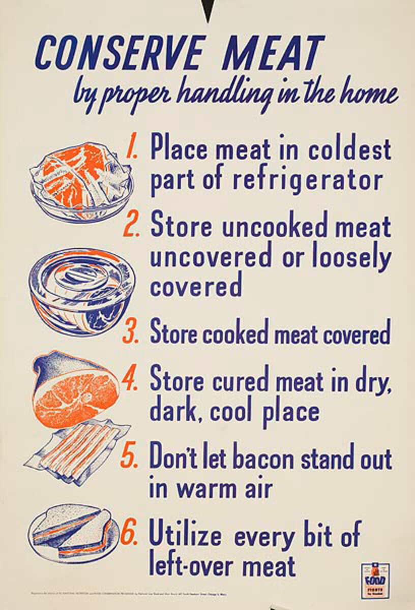Conserve Meat Original American WWII Homefront Nutrition Poster