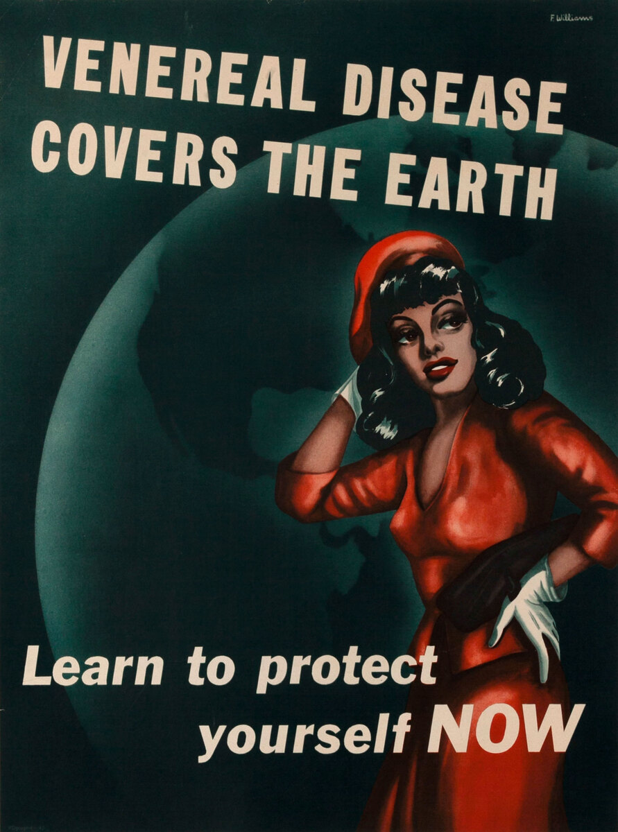 Venereal Disease Covers The Earth Original American World War II VD Health Poster