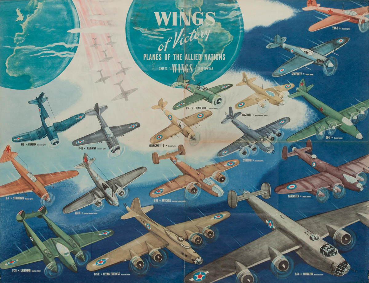 Wings Of Victory Planes of the Allied Nations Original American WWII Homefront Poster