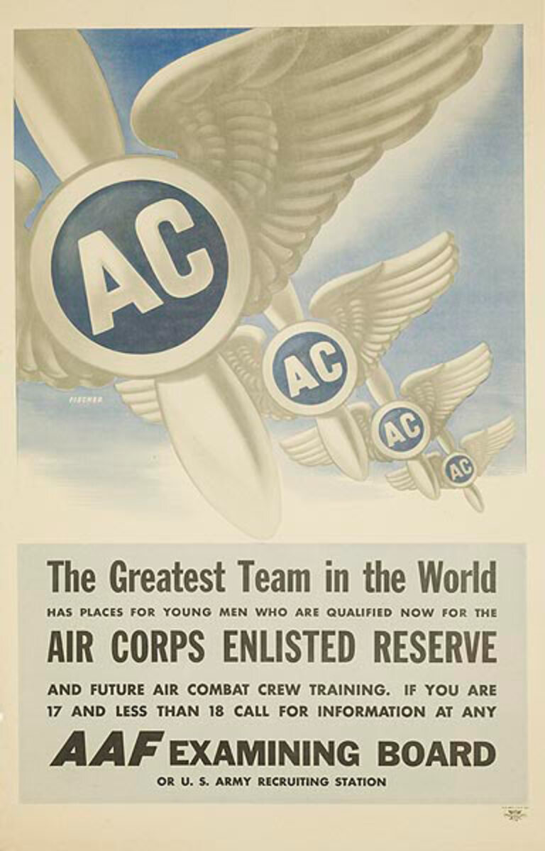 Air Corp Enlisted Reserve The Greatest Team in The World Original WWII Recruiting Poster
