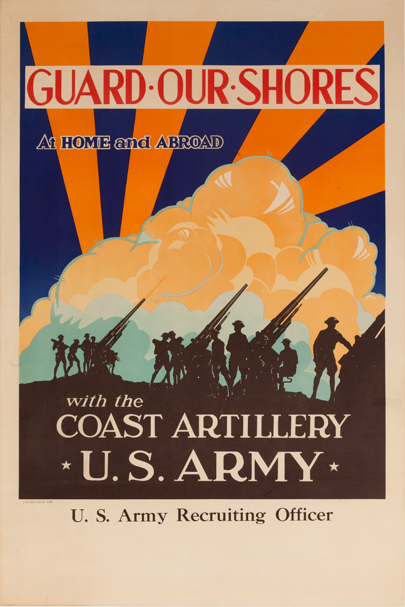 Guard Our Shores Original American WWII Coast Artillery US Army Recruiting Poster