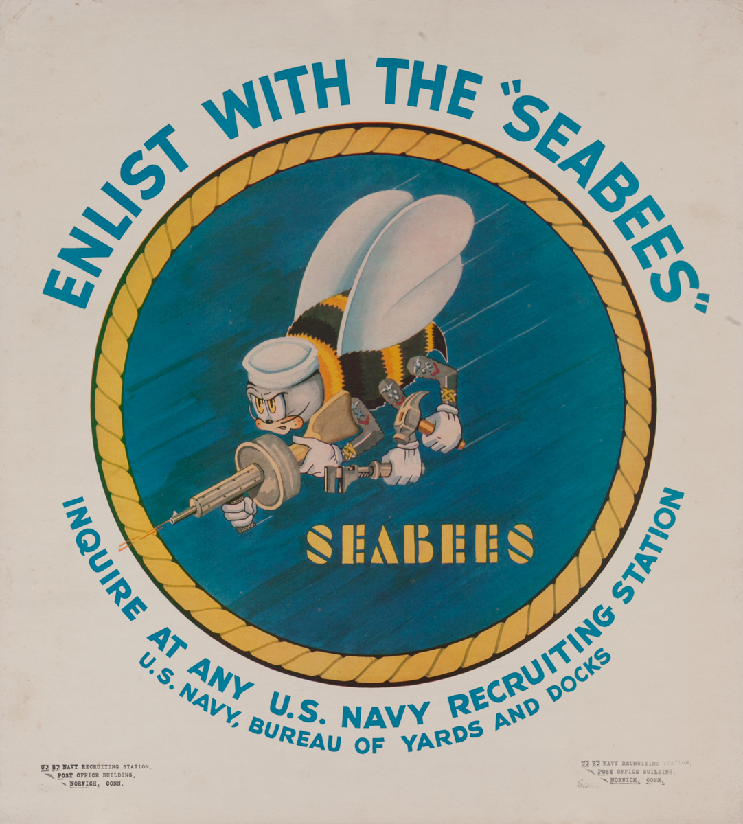 Enlist With The Seabees Original American WWII Recruiting Poster