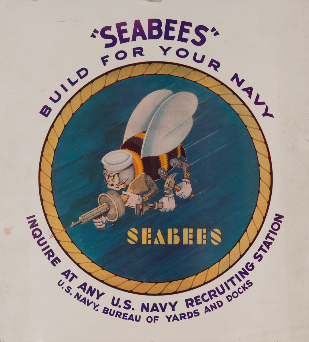 Seabees Build For Your Navy Original American WWII Recruiting Poster