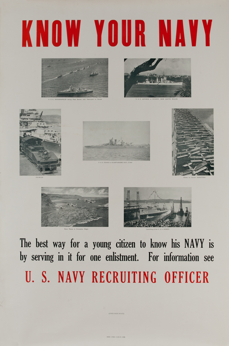 Know Your Navy Original American Pre WWII Recruiting Poster