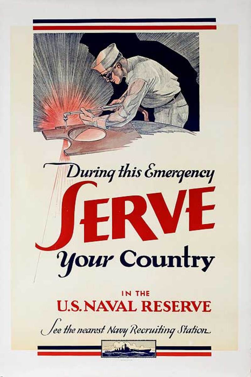 During This Emergency Serve Your Country Original WWII Recruiting Poster