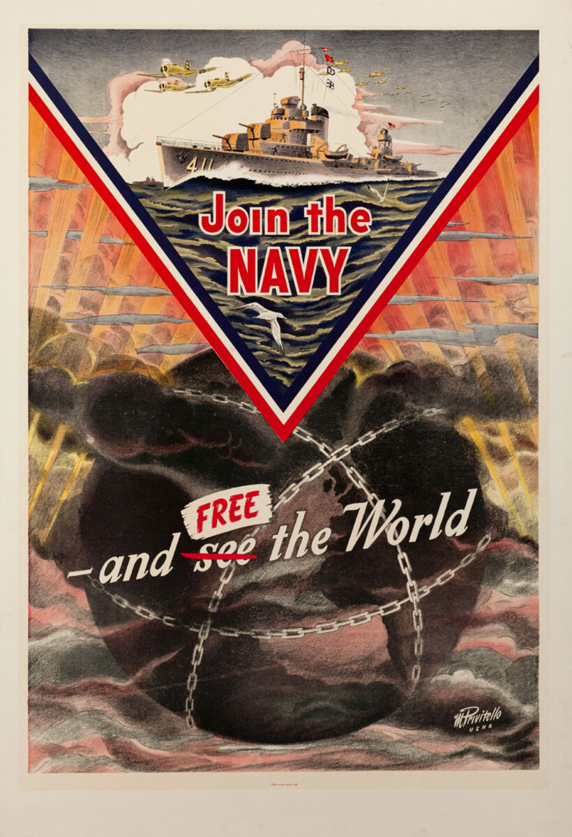 Join  The Navy and Free The World Original World War Two Recruiting Poster