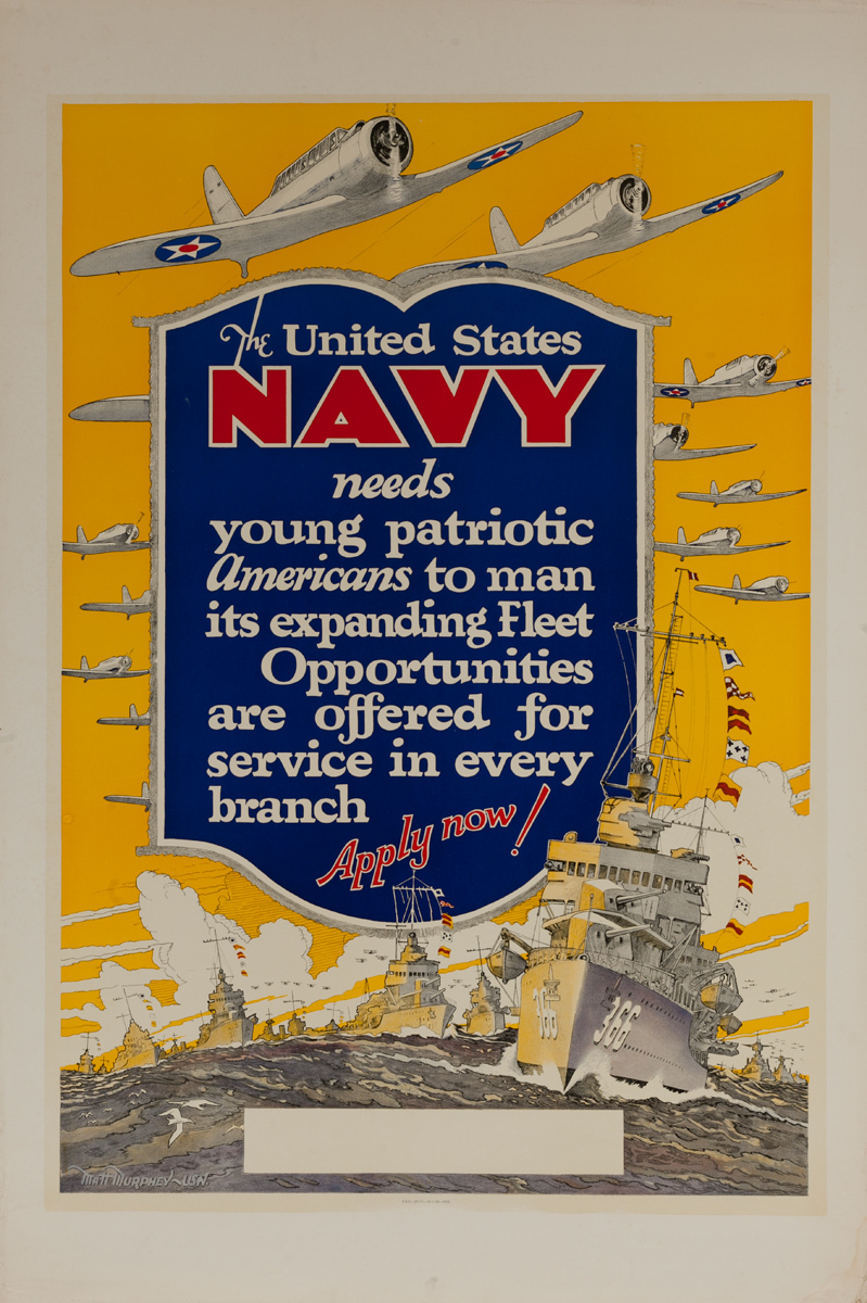 The United States Navy Needs Young Patriotic Americans Original WWII Recruiting Poster