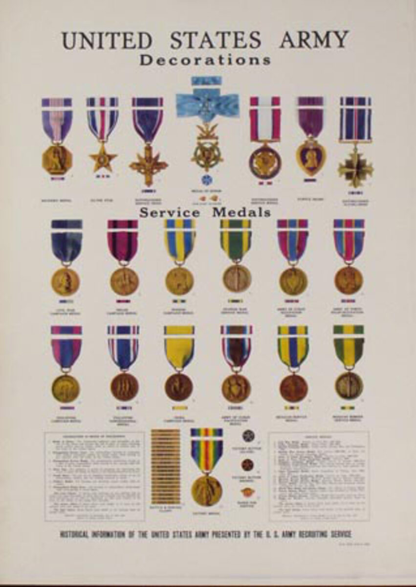 US Army Decorations Original Vintage World War II Poster