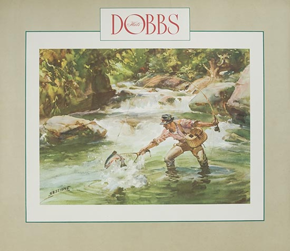 Dobbs Hat Original American Advertising Poster Flyfishing