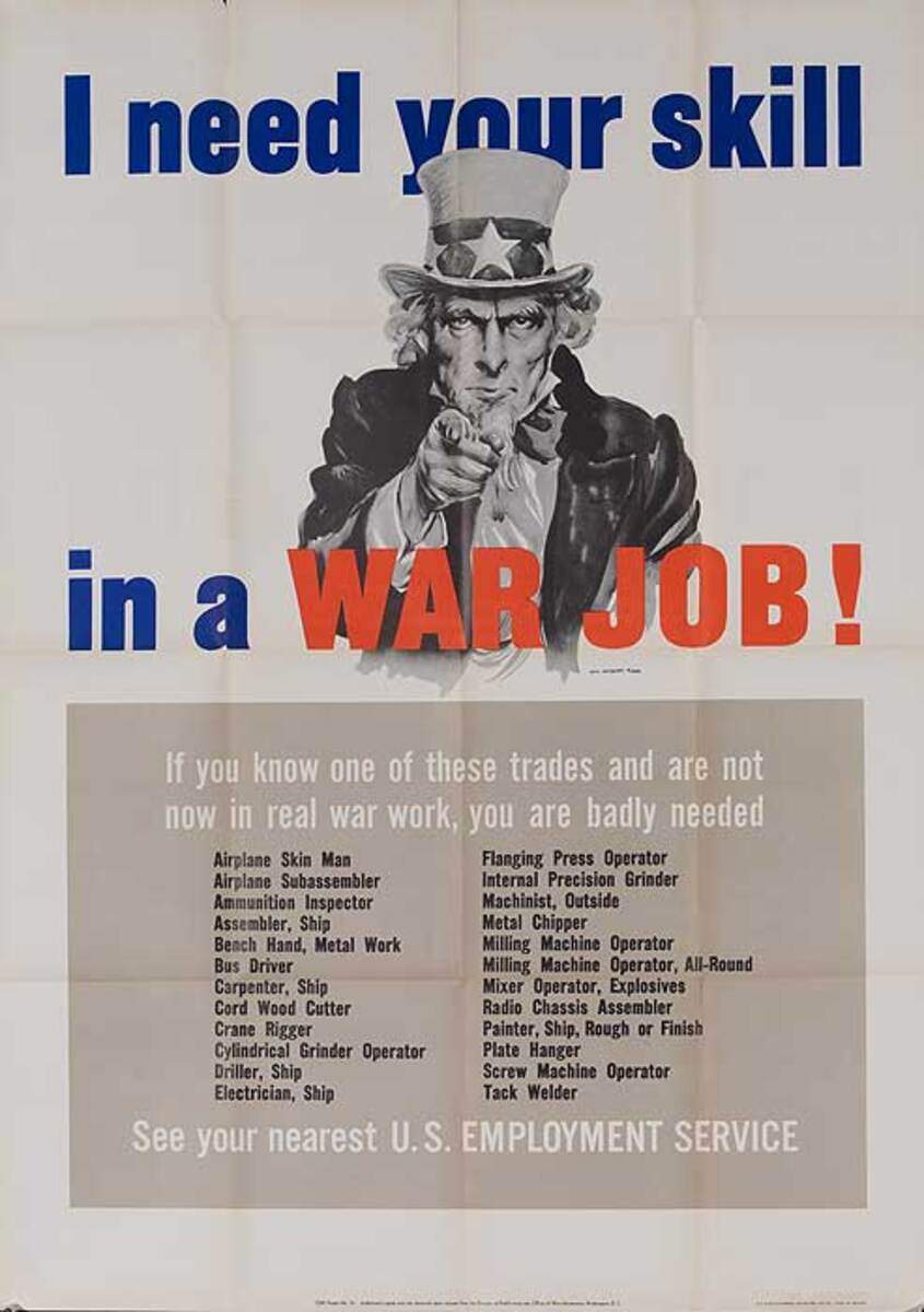 I Need Your Skill In a War Job Original American WWII Recruiting Poster